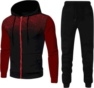DuDubaby Men's Winter Sports Casual Fitness Suit with Dots Hoodie Sweatshirt and Pants