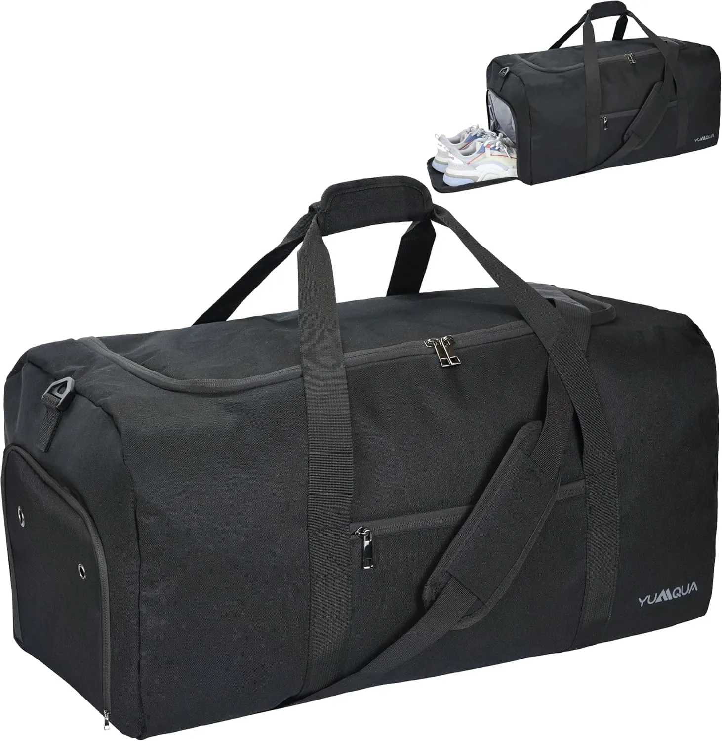 Duffle Bag for Men 65L, Travel Bag with Shoes Compartment, Large Capacity Duffel Bag, Water Resistant & Tear Resistant Women Weekender Bag with Shoulder Strap for Sports Gym Travel Camping (Black)