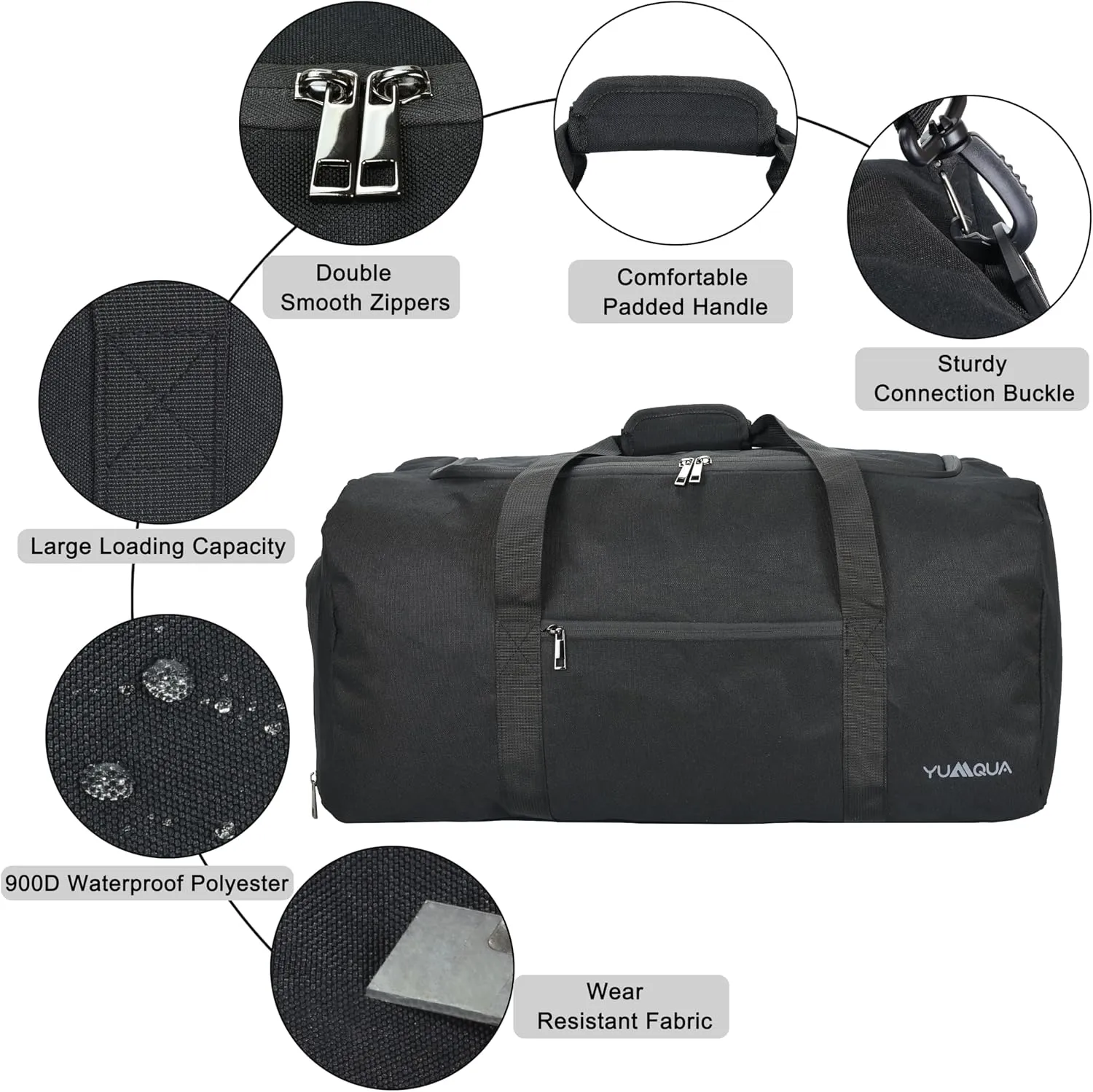 Duffle Bag for Men 65L, Travel Bag with Shoes Compartment, Large Capacity Duffel Bag, Water Resistant & Tear Resistant Women Weekender Bag with Shoulder Strap for Sports Gym Travel Camping (Black)