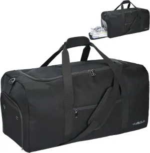 Duffle Bag for Men 65L, Travel Bag with Shoes Compartment, Large Capacity Duffel Bag, Water Resistant & Tear Resistant Women Weekender Bag with Shoulder Strap for Sports Gym Travel Camping (Black)