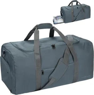 Duffle Bag for Men 65L, Travel Bag with Shoes Compartment, Large Capacity Duffel Bag, Water Resistant & Tear Resistant Women Weekender Bag with Shoulder Strap for Sports Gym Travel Camping (Gray)