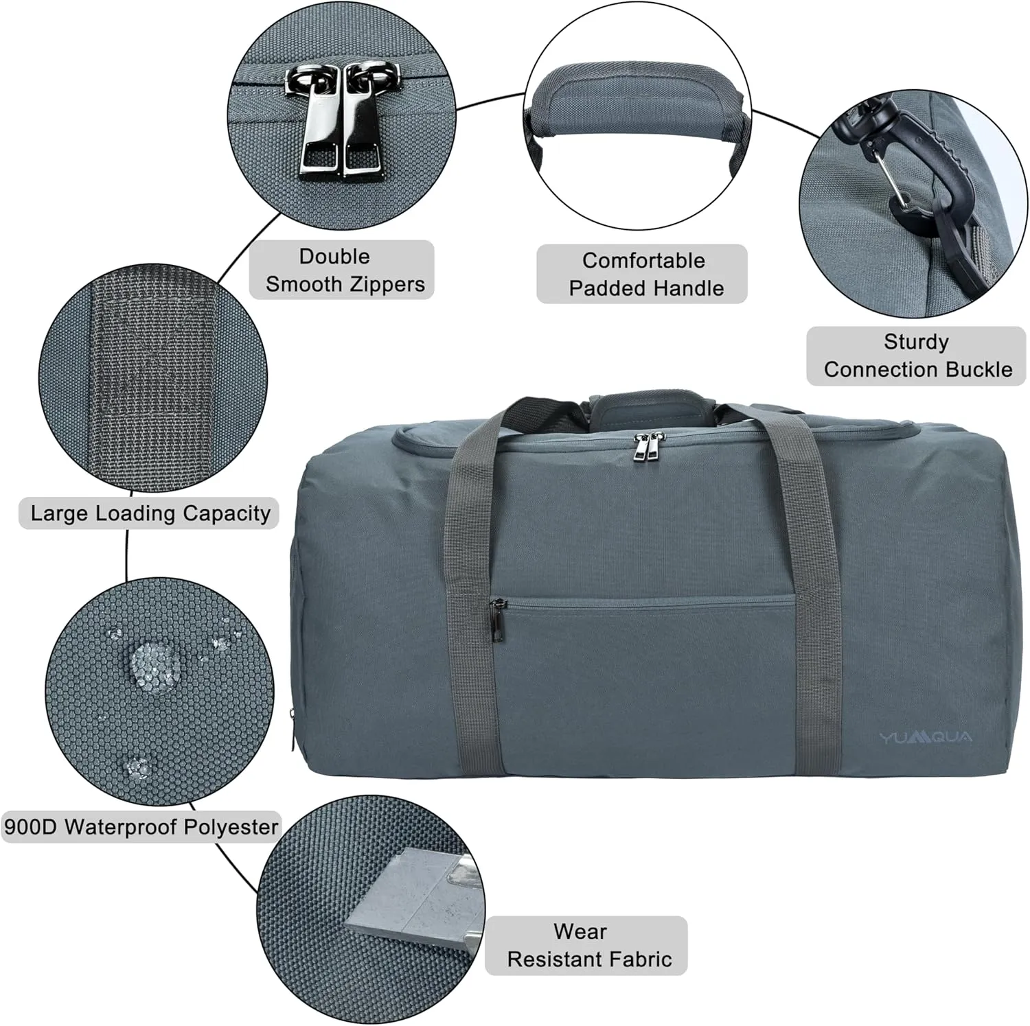 Duffle Bag for Men 65L, Travel Bag with Shoes Compartment, Large Capacity Duffel Bag, Water Resistant & Tear Resistant Women Weekender Bag with Shoulder Strap for Sports Gym Travel Camping (Gray)