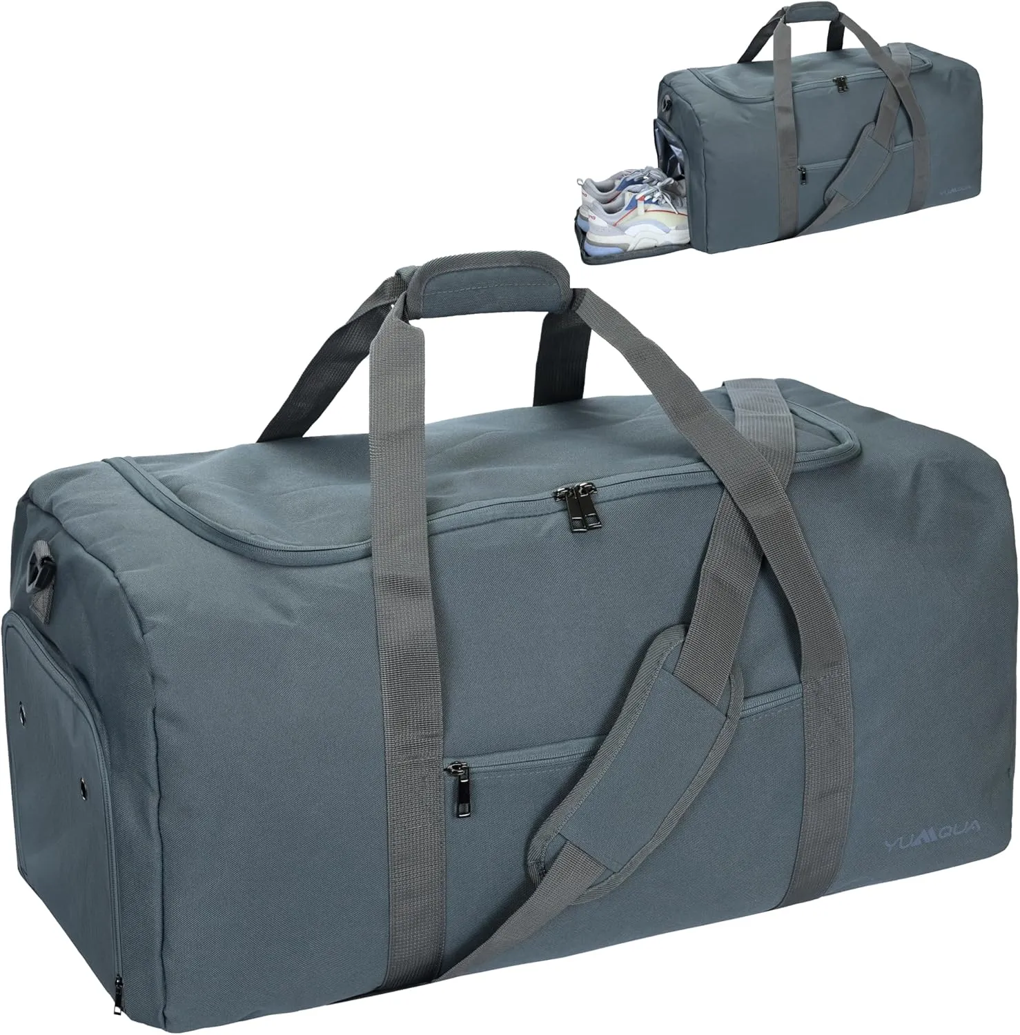 Duffle Bag for Men 65L, Travel Bag with Shoes Compartment, Large Capacity Duffel Bag, Water Resistant & Tear Resistant Women Weekender Bag with Shoulder Strap for Sports Gym Travel Camping (Gray)