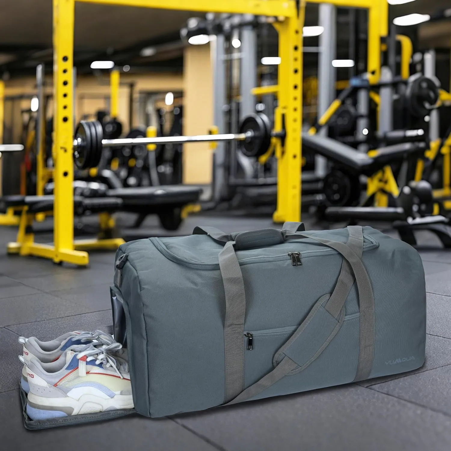 Duffle Bag for Men 65L, Travel Bag with Shoes Compartment, Large Capacity Duffel Bag, Water Resistant & Tear Resistant Women Weekender Bag with Shoulder Strap for Sports Gym Travel Camping (Gray)