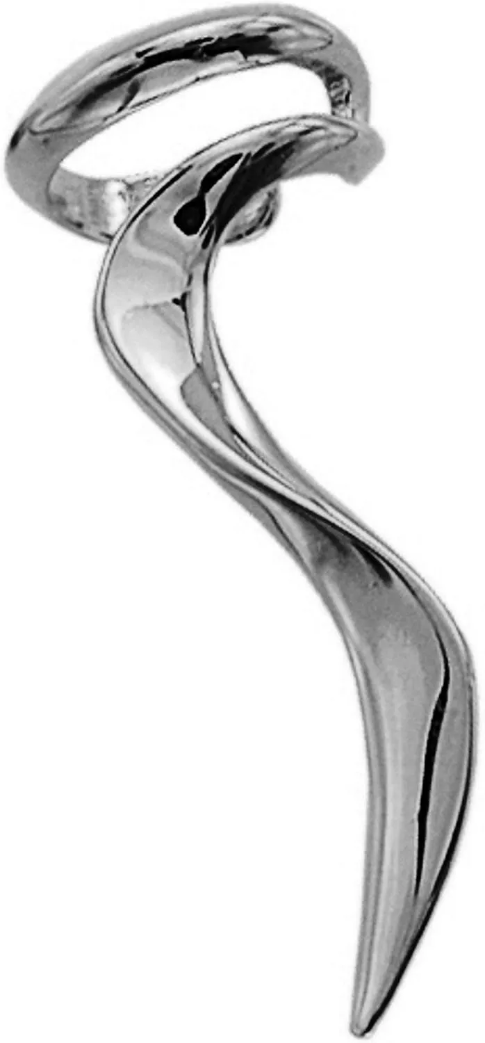 Ear Charms 'Flame' Ear Cuff Long Sculptural Non-Pierced Right Earring/Jacket EZ Care Rhodium on Sterling Silver