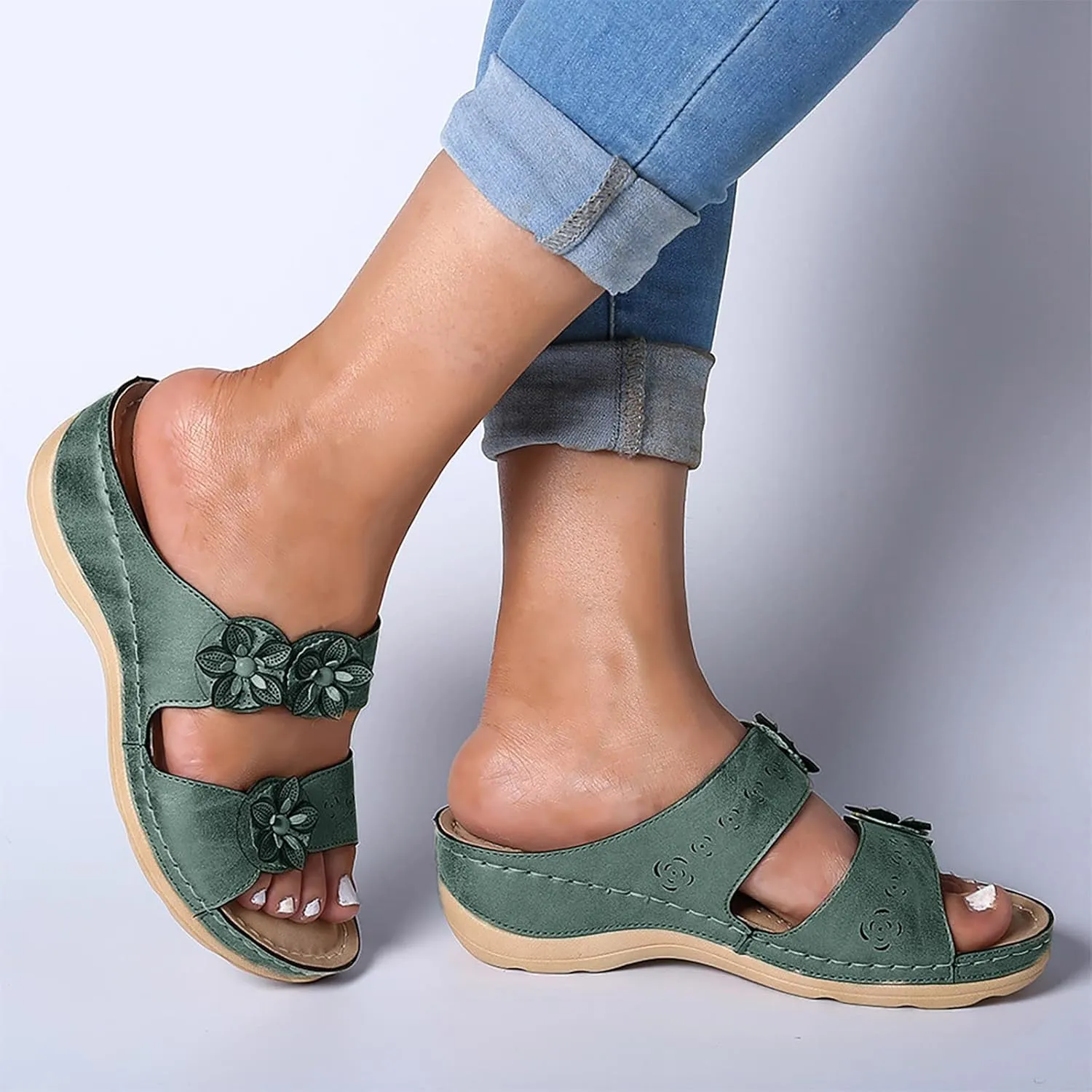 Eduavar Orthopedic Sandals for Women, Sandals Women Comfortable Slip On Sandals Casual Peep Toe Sandals Walking Slippers