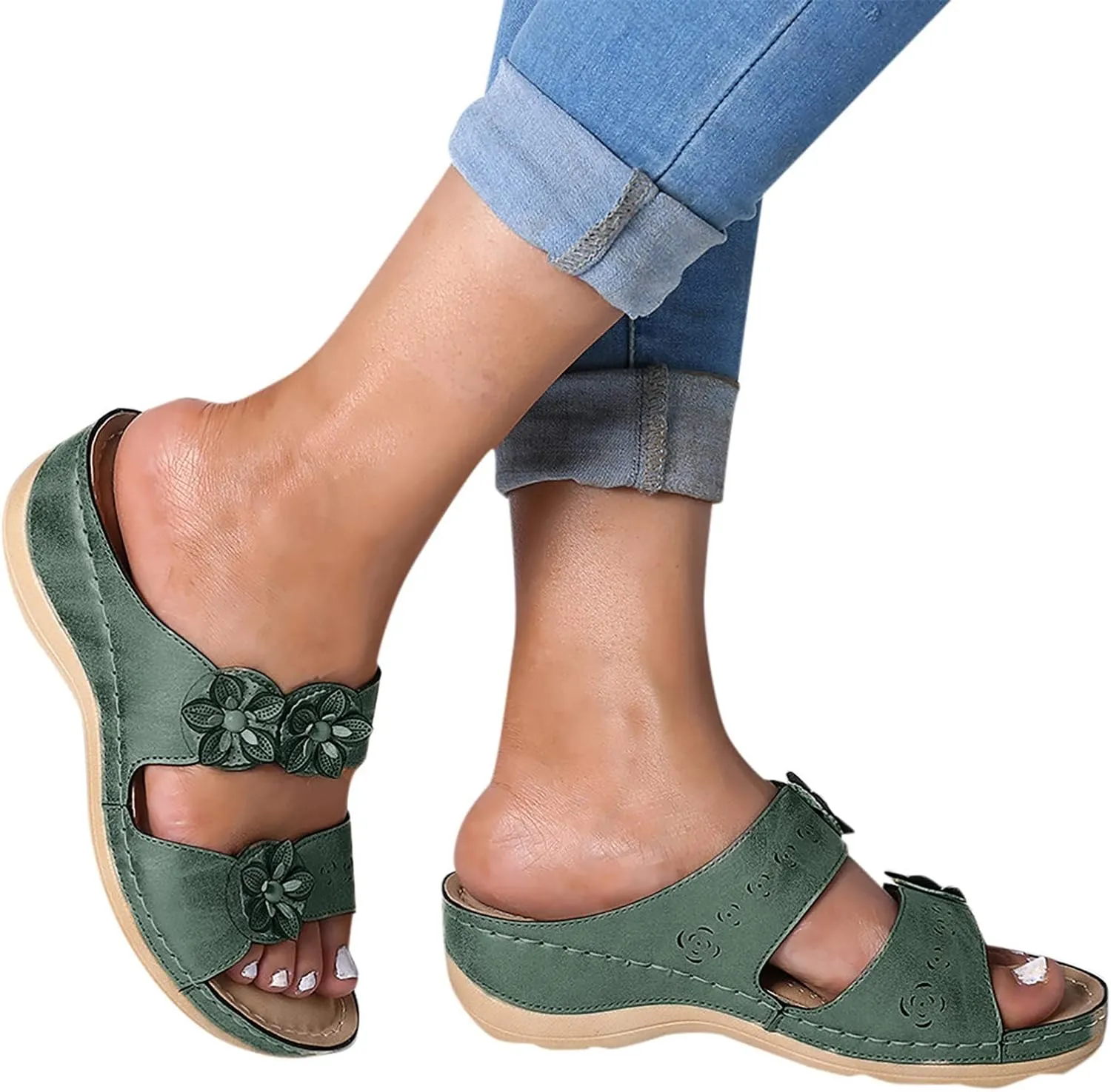 Eduavar Orthopedic Sandals for Women, Sandals Women Comfortable Slip On Sandals Casual Peep Toe Sandals Walking Slippers