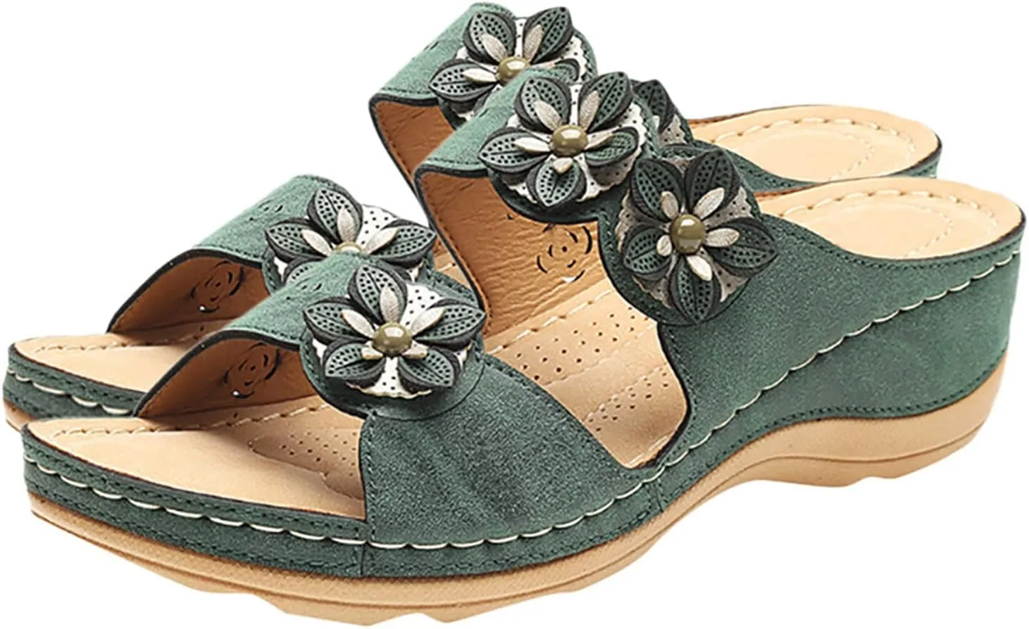 Eduavar Orthopedic Sandals for Women, Sandals Women Comfortable Slip On Sandals Casual Peep Toe Sandals Walking Slippers