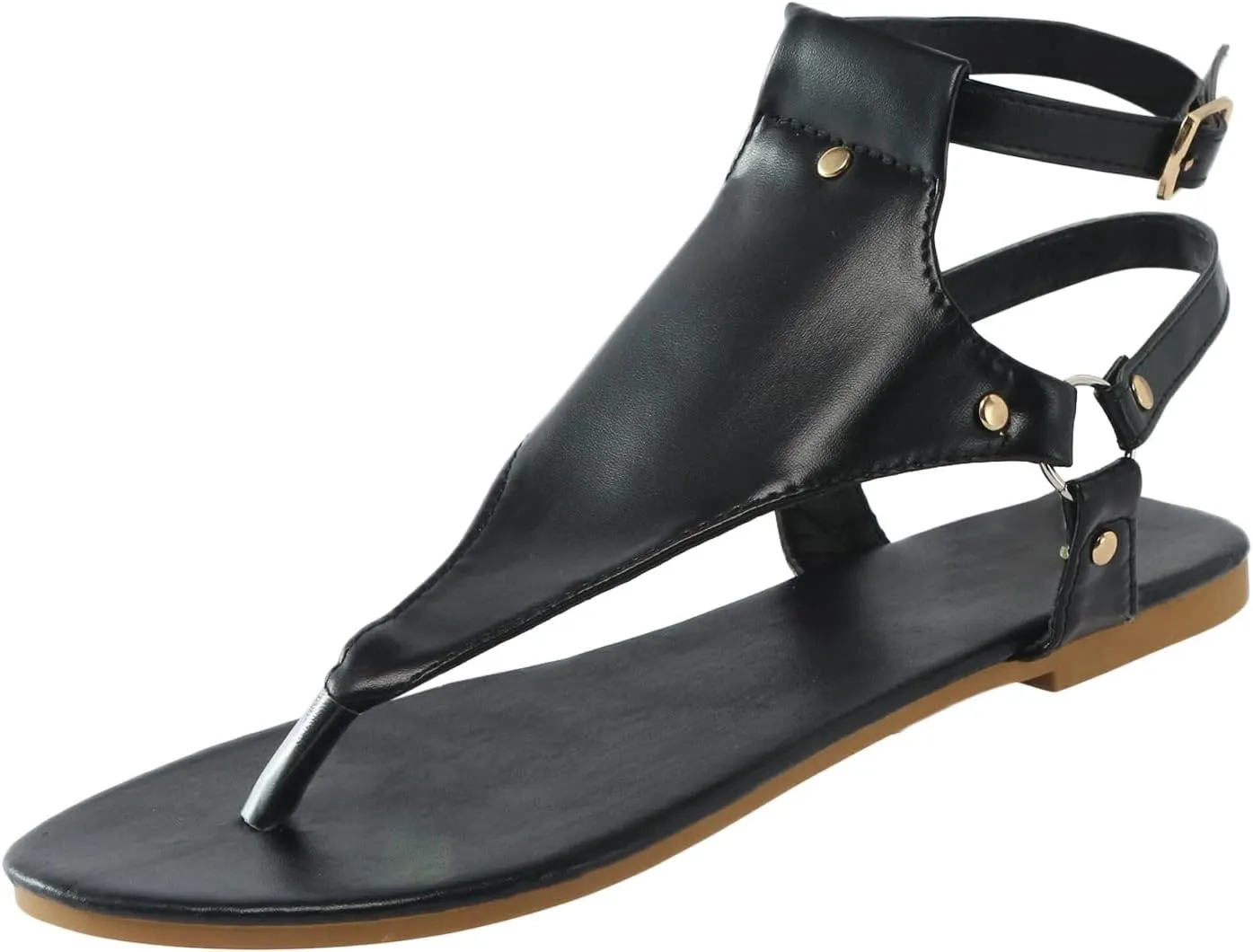 Eduavar Sandals for Women Casual Summer, Gladiator Sandals for Women Leather Open Toe Flip Flops Sandals with Buckle Strap