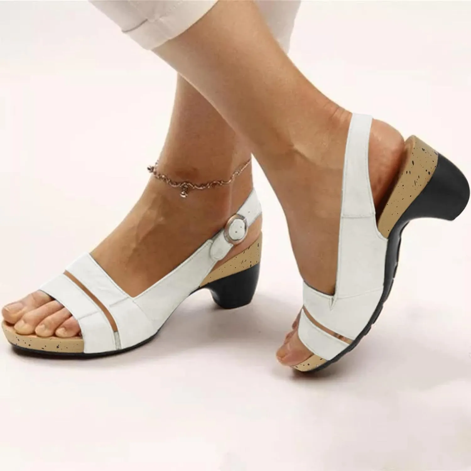 Eduavar Sandals for Women Dressy Summer, Orthopedic Sandals for Women Casual Open Toe Chunky Low Heel Sandals with Buckle