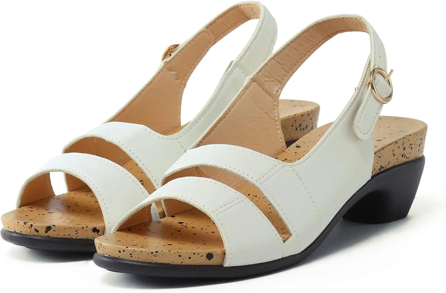 Eduavar Sandals for Women Dressy Summer, Orthopedic Sandals for Women Casual Open Toe Chunky Low Heel Sandals with Buckle