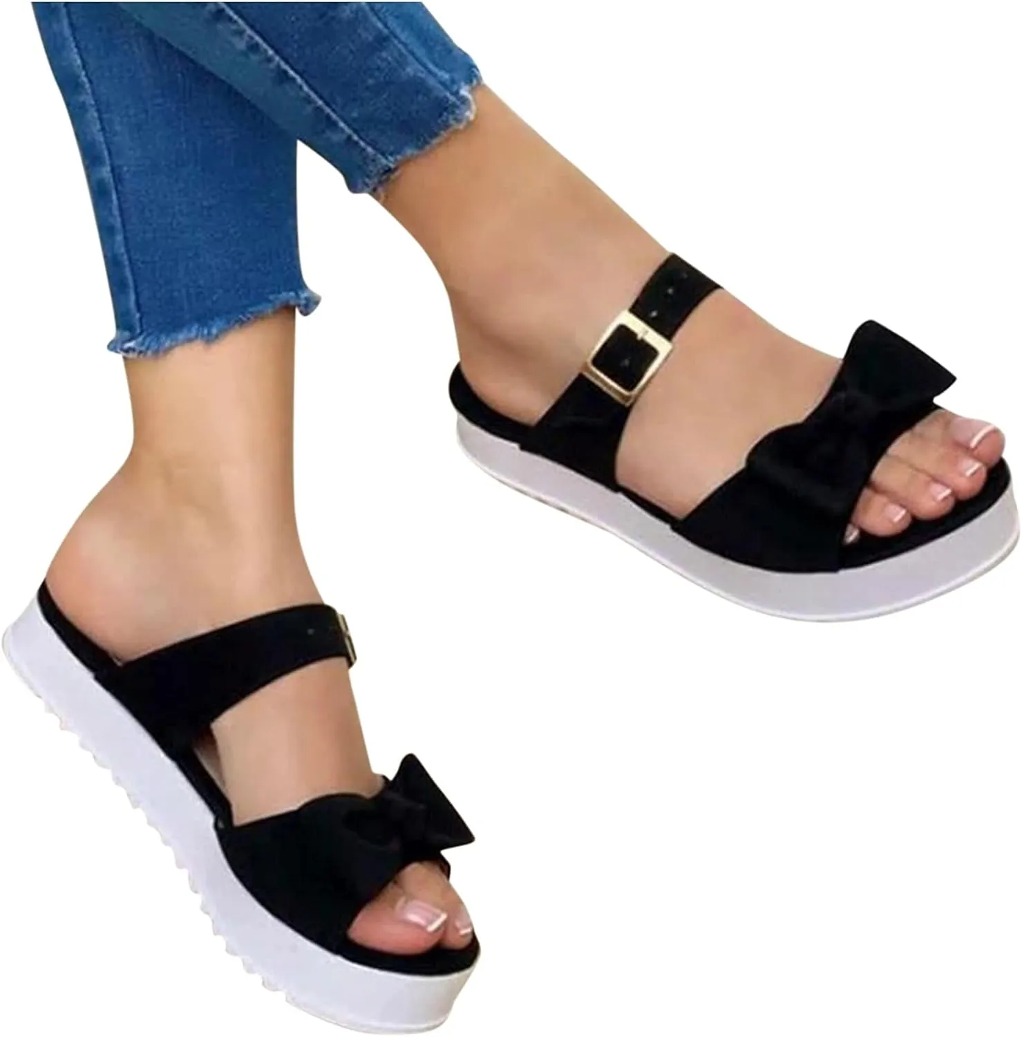 Eduavar Sandals Women Dressy Summer, Womens Sandals Dressy Fish Mouth Hollow Out Sandals Open Toe Comfy Sandals Shoes