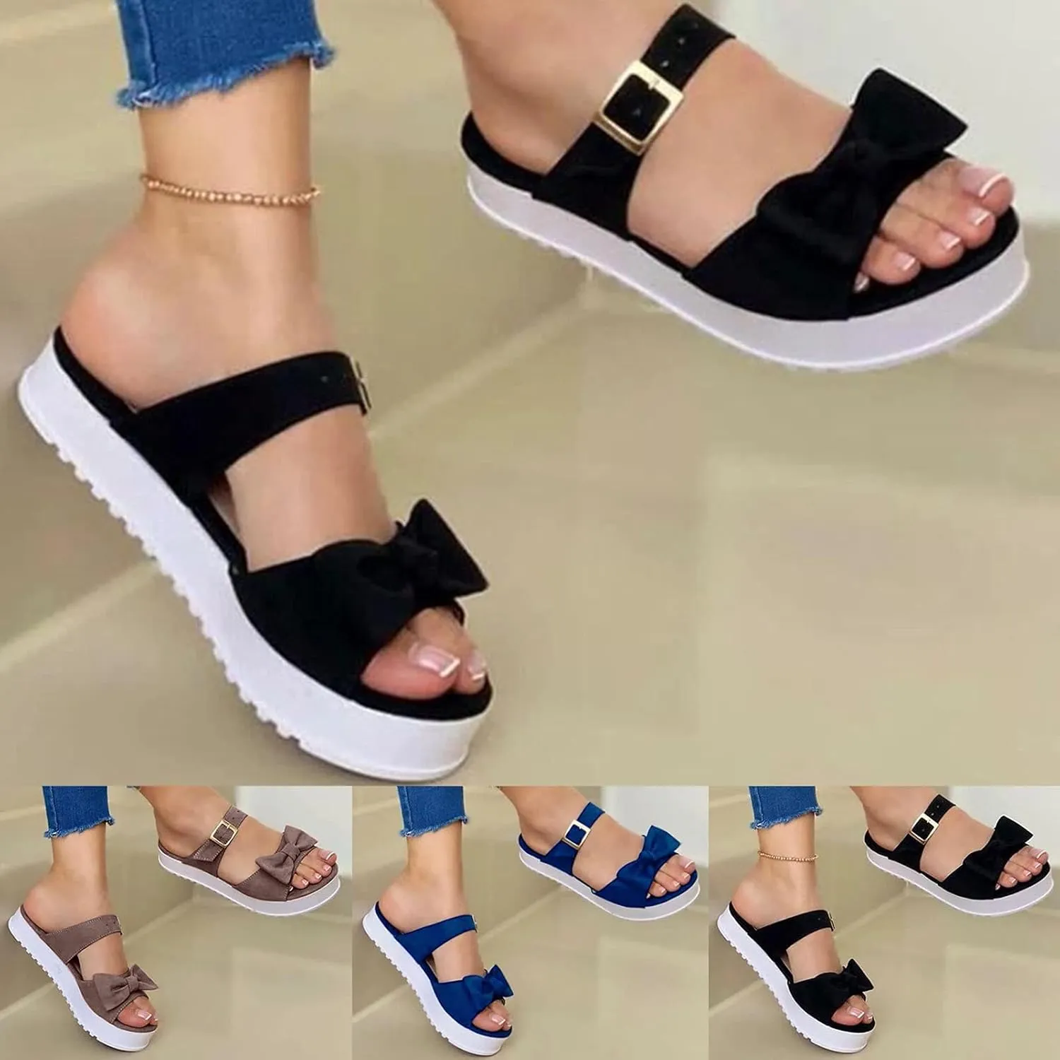 Eduavar Sandals Women Dressy Summer, Womens Sandals Dressy Fish Mouth Hollow Out Sandals Open Toe Comfy Sandals Shoes