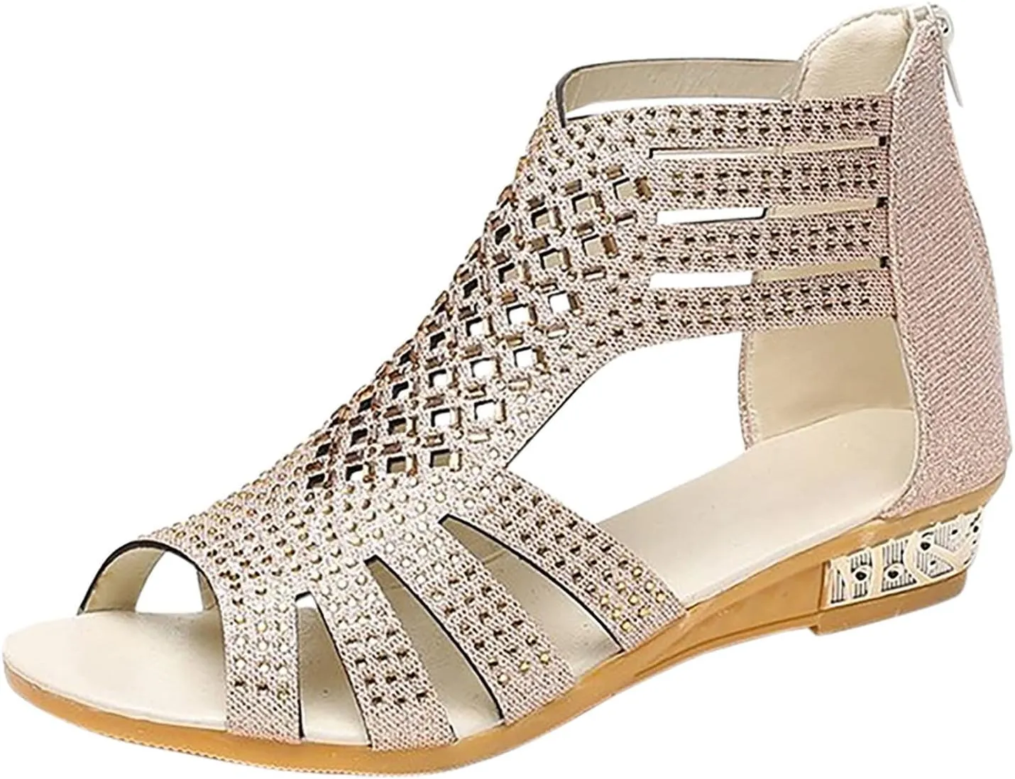 Eduavar Walking Sandals Women, Orthopedic Sandals for Women Low Wedge Sandals Cutout Zip Up Crystal Sandals Shoes
