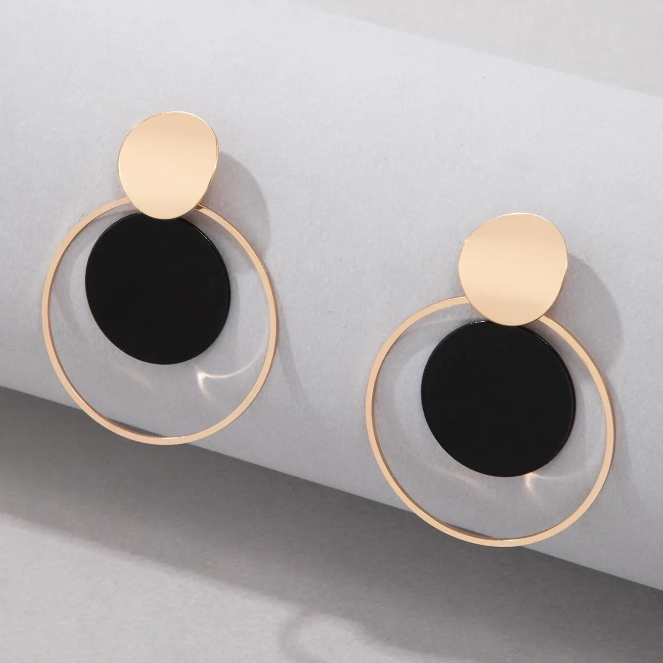 Eioi & Lmnm Women's Gold Geometric Double Layer Round Disc Dangle Earrings, Multicolor Circle Geometric Earrings, Trendy Round Circle Gold Office Earring