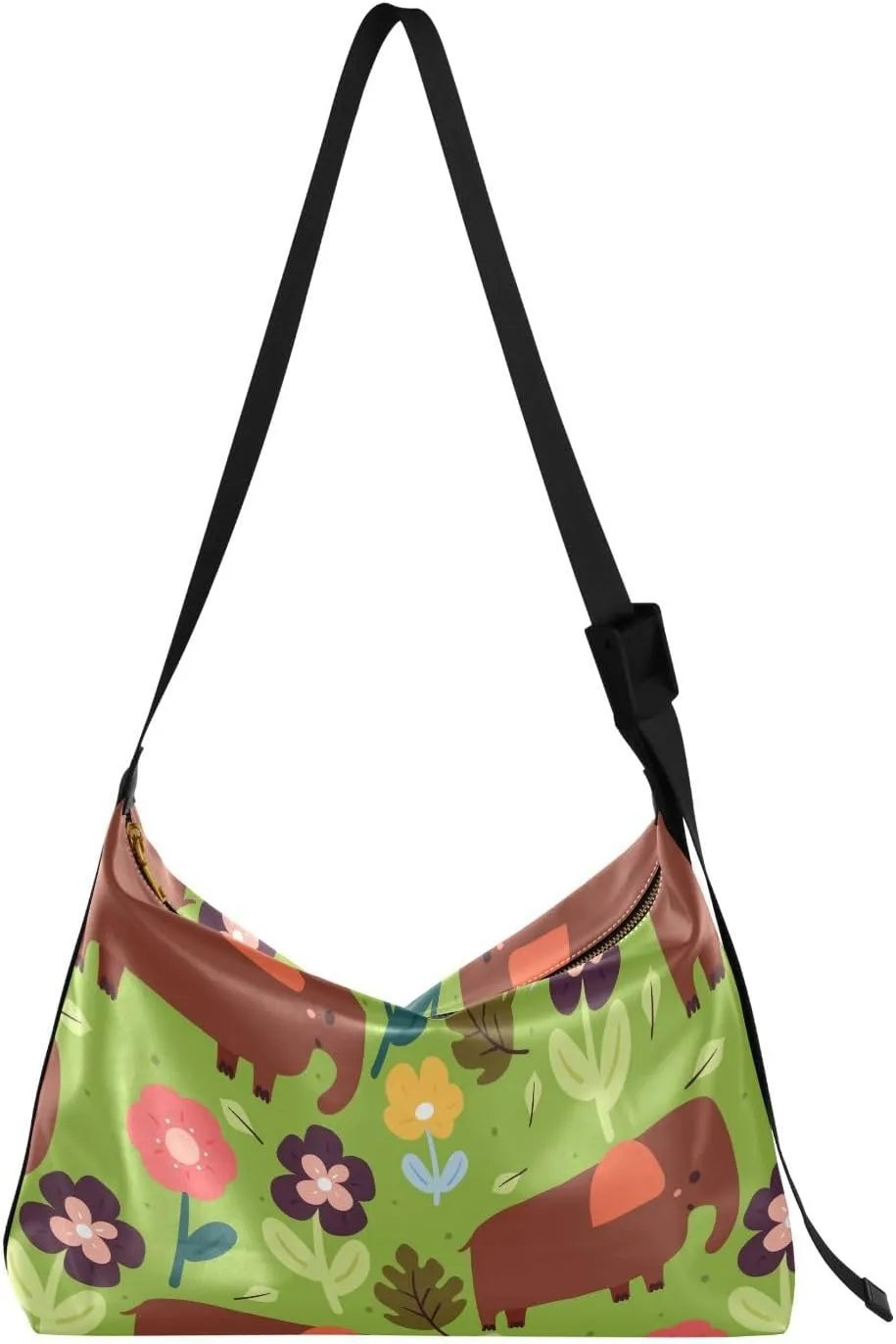 Elephant Cartoon Cute Hobo Crossbody Bags for Women Leather Large Shoulder Bag Cross Body Summer Flower Floral Trendy Womens Tote Bags Handbag for Travel Shopping