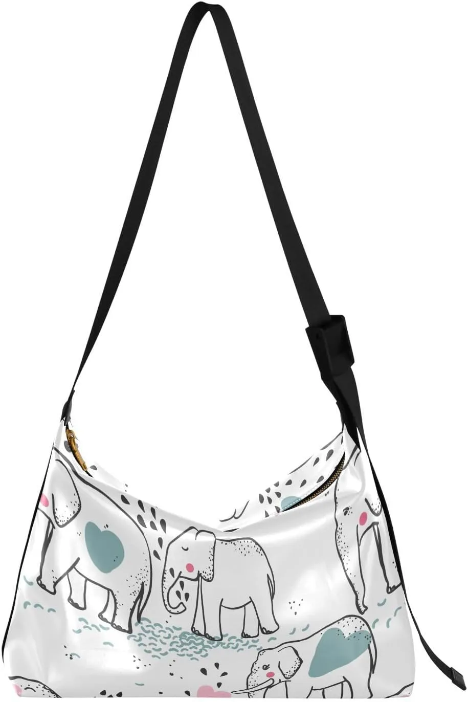 Elephant in Love Hobo Crossbody Bags for Women Leather Large Shoulder Bag Cross Body Cute Animals Pattern Trendy Womens Tote Bags Handbag for Travel Shopping