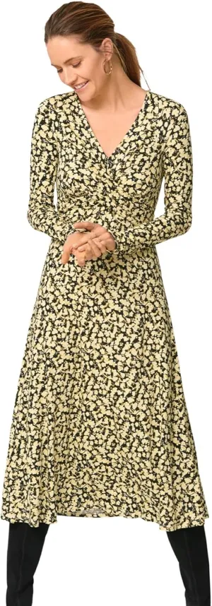 ellos Women's Plus Size Draped Bodice Knit Midi Dress