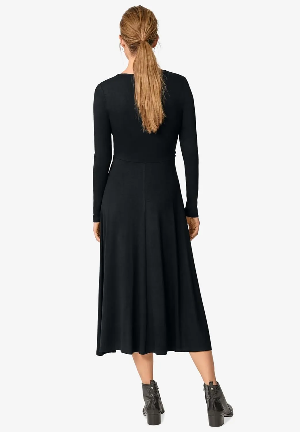 ellos Women's Plus Size Draped Bodice Knit Midi Dress