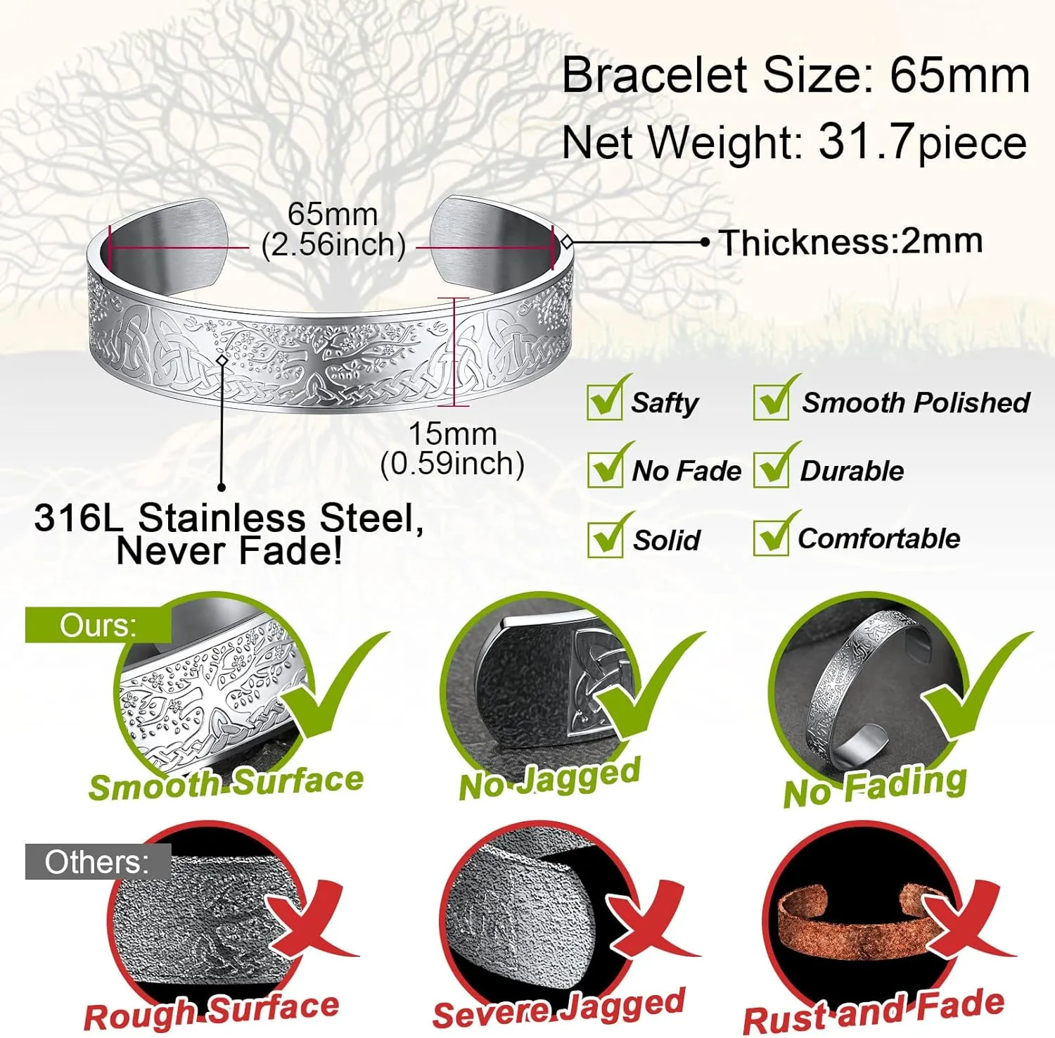 FaithHeart Viking Cuff Bracelet for Men Women, Stainless Steel Rune/Thor's Hammer/Wolf/Celtic Knot Bangles Personalized Customizable