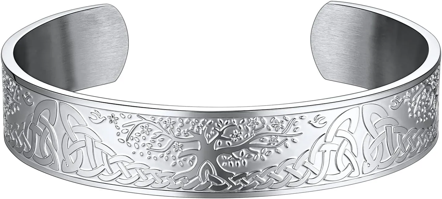 FaithHeart Viking Cuff Bracelet for Men Women, Stainless Steel Rune/Thor's Hammer/Wolf/Celtic Knot Bangles Personalized Customizable