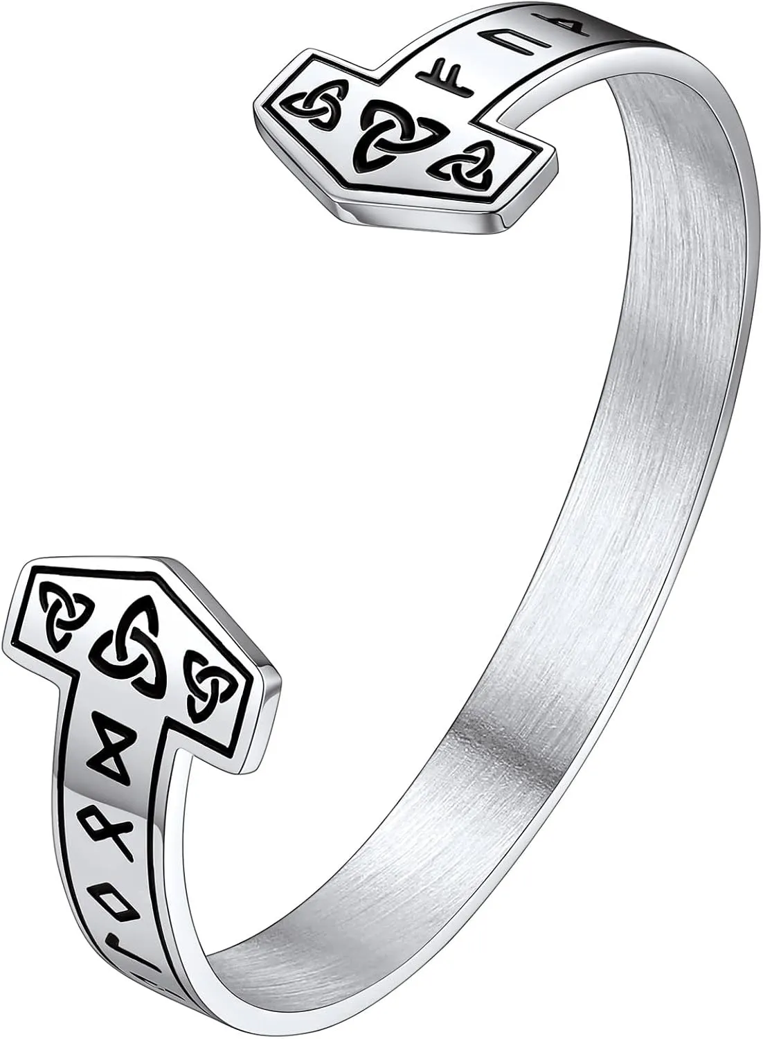 FaithHeart Viking Cuff Bracelet for Men Women, Stainless Steel Rune/Thor's Hammer/Wolf/Celtic Knot Bangles Personalized Customizable