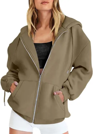 Fall Oversized Jackets for Women Casual Solid Color Zip Up Open Front Long Sleeve Hooded Coat Fashion Chunky Hoodies