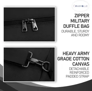 Farm Blue GI Style Zipper Duffel Bag - Enormous 30"x 50" XX Large Military Army Duffel 18 OZ Canvas- The Best 4 summer Camping, laundry moving & storage-YKK Zippers & 3 Grab Handles (Black, XX-Large)