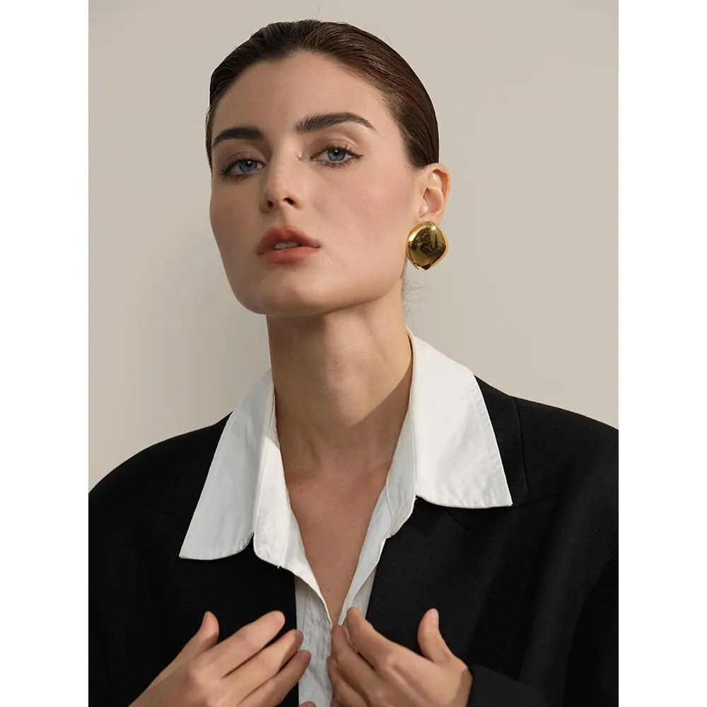 Fashionable Polished Stainless Steel Geometric Square Stud Earrings  Minimalist Water-Resistant Daily Jewelry (Steel)