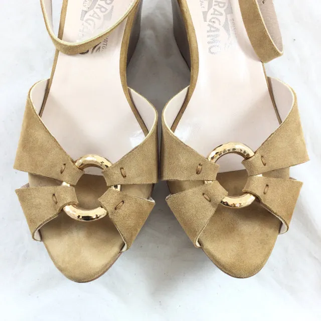 Ferragamo Suede Wedge Sandal. Size 9