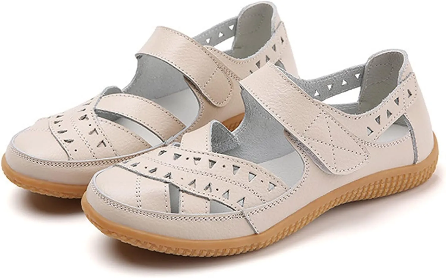Flat Dress Sandals for Women Summer Casual Closed Toe Leather Sandals,Soft Sole Ankle Strap Mary Jane Orthopedic Beach Shoes
