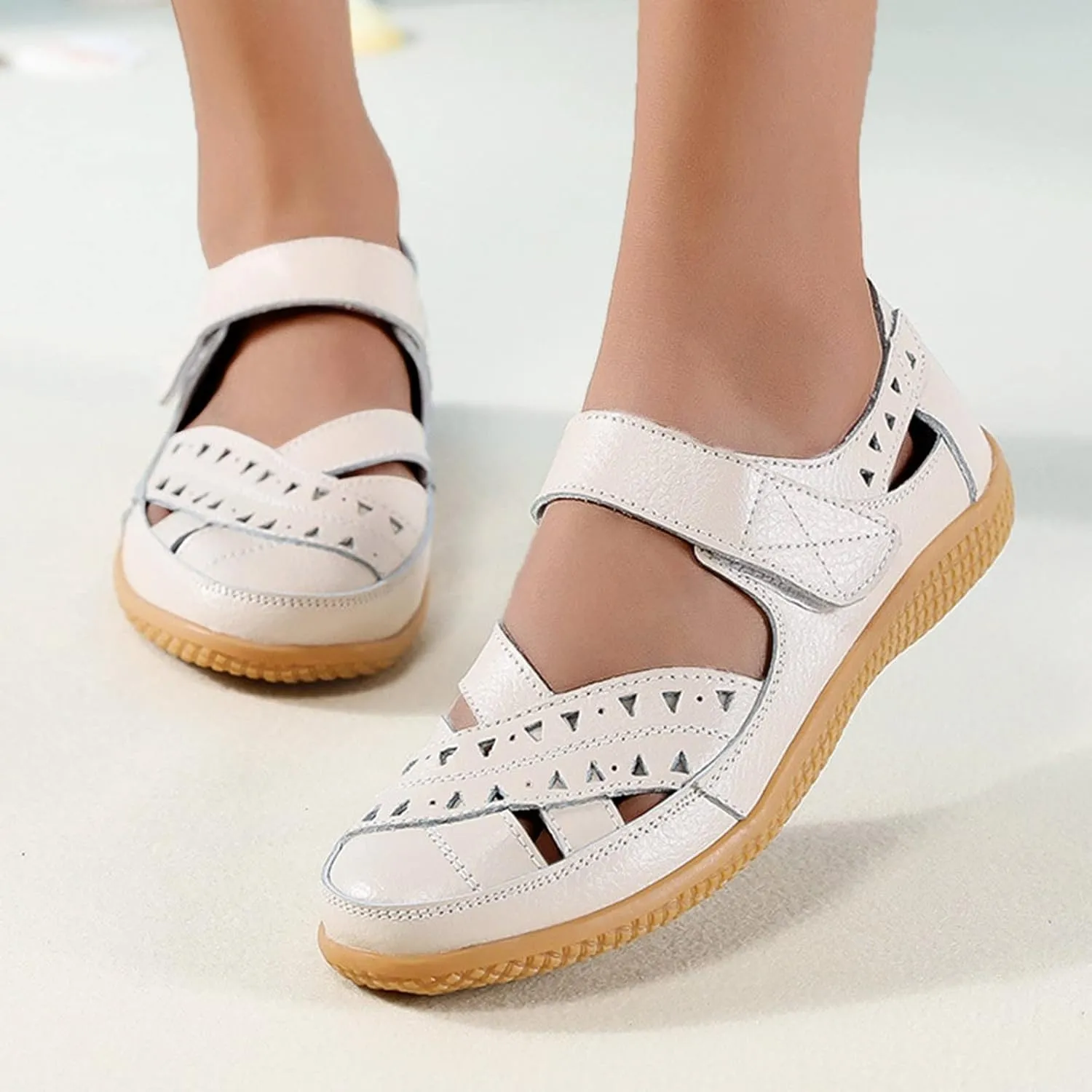 Flat Dress Sandals for Women Summer Casual Closed Toe Leather Sandals,Soft Sole Ankle Strap Mary Jane Orthopedic Beach Shoes