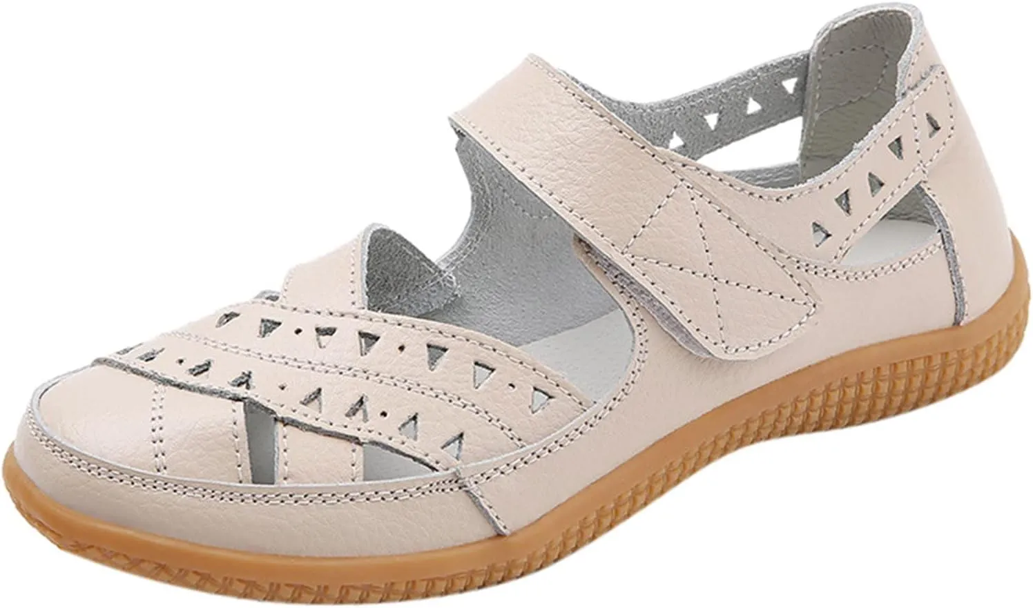 Flat Dress Sandals for Women Summer Casual Closed Toe Leather Sandals,Soft Sole Ankle Strap Mary Jane Orthopedic Beach Shoes