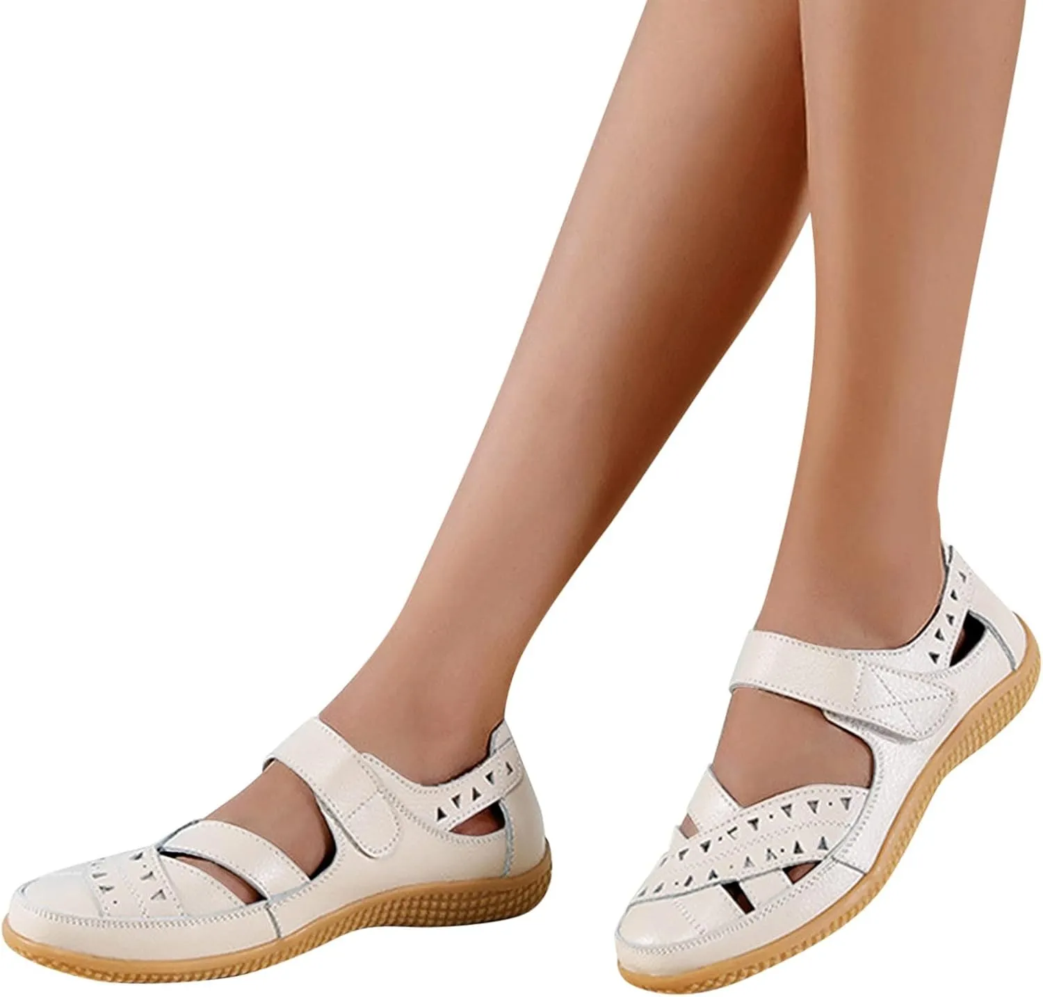 Flat Dress Sandals for Women Summer Casual Closed Toe Leather Sandals,Soft Sole Ankle Strap Mary Jane Orthopedic Beach Shoes
