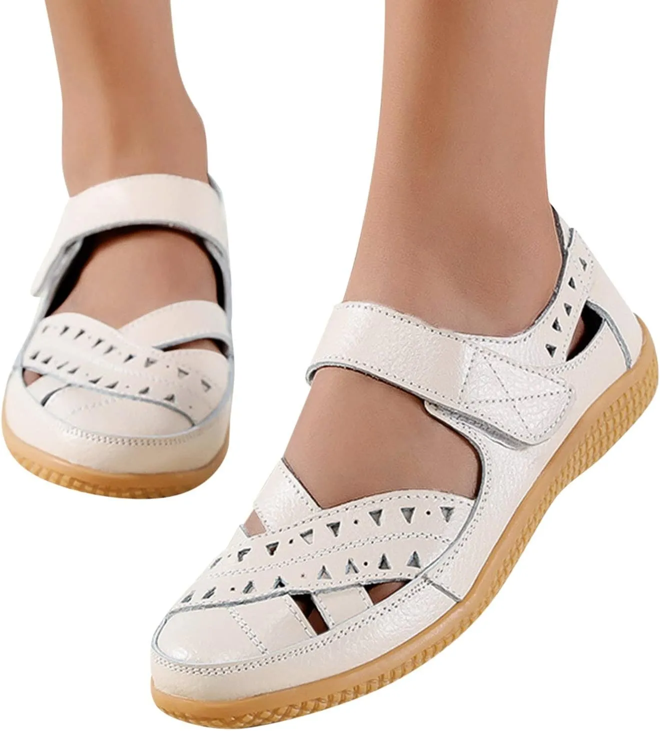 Flat Dress Sandals for Women Summer Casual Closed Toe Leather Sandals,Soft Sole Ankle Strap Mary Jane Orthopedic Beach Shoes