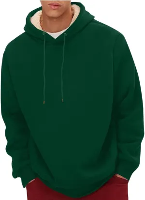 Fleece Hoodie Men Winter Warm Plus Size Sherpa Lined Pullover Hoodie Relaxed Fit Oversized Heavy Hooded Sweatshirt