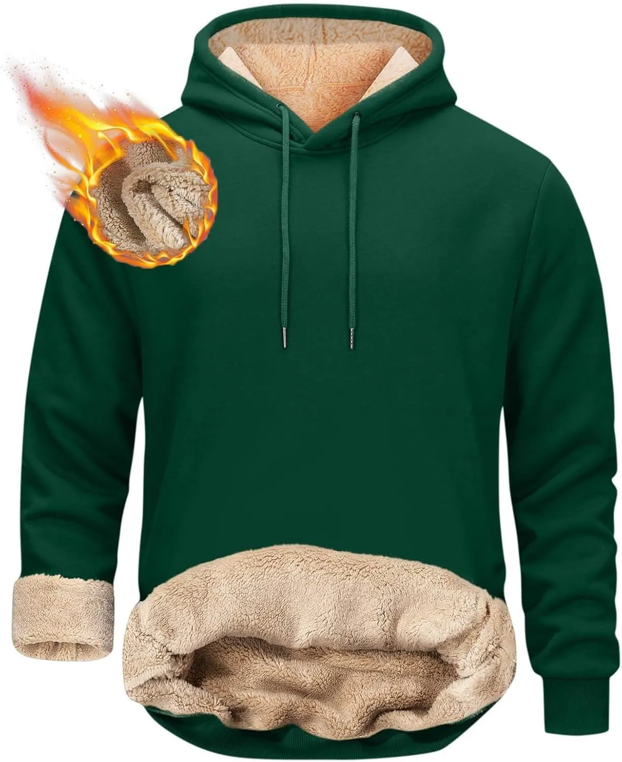 Fleece Hoodie Men Winter Warm Plus Size Sherpa Lined Pullover Hoodie Relaxed Fit Oversized Heavy Hooded Sweatshirt