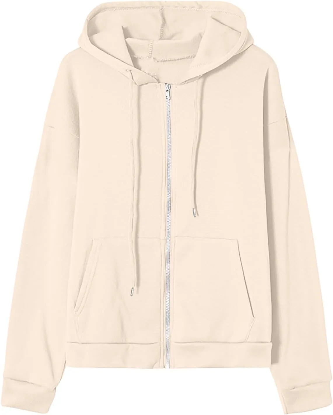 Fleece Hoodies for Women Solid Color Long Sleeve Drawstring Hooded Zip Up Thick Warm Coats Trendy Open Front Jackets