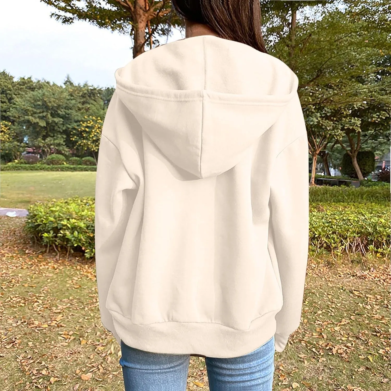 Fleece Hoodies for Women Solid Color Long Sleeve Drawstring Hooded Zip Up Thick Warm Coats Trendy Open Front Jackets