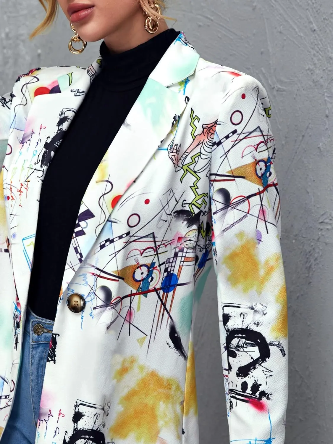 Floerns Women's Casual Long Sleeve Graphic Colorful Blazer Work Suit Jackets