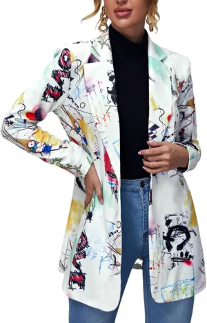 Floerns Women's Casual Long Sleeve Graphic Colorful Blazer Work Suit Jackets