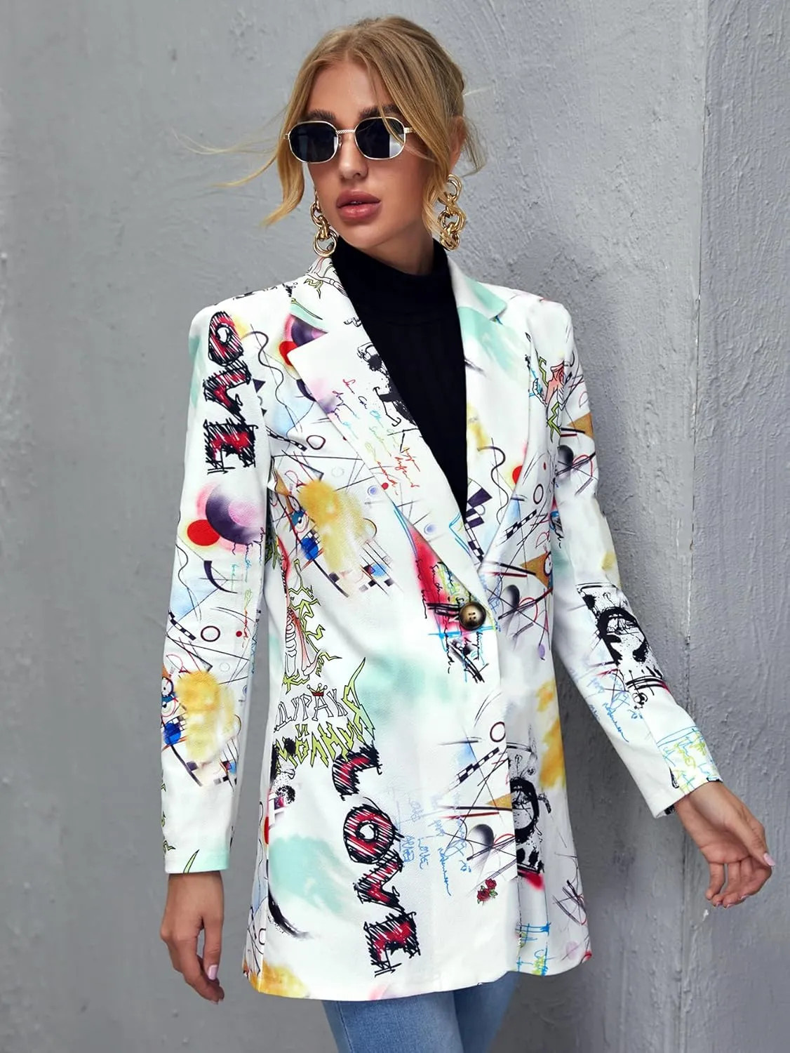 Floerns Women's Casual Long Sleeve Graphic Colorful Blazer Work Suit Jackets