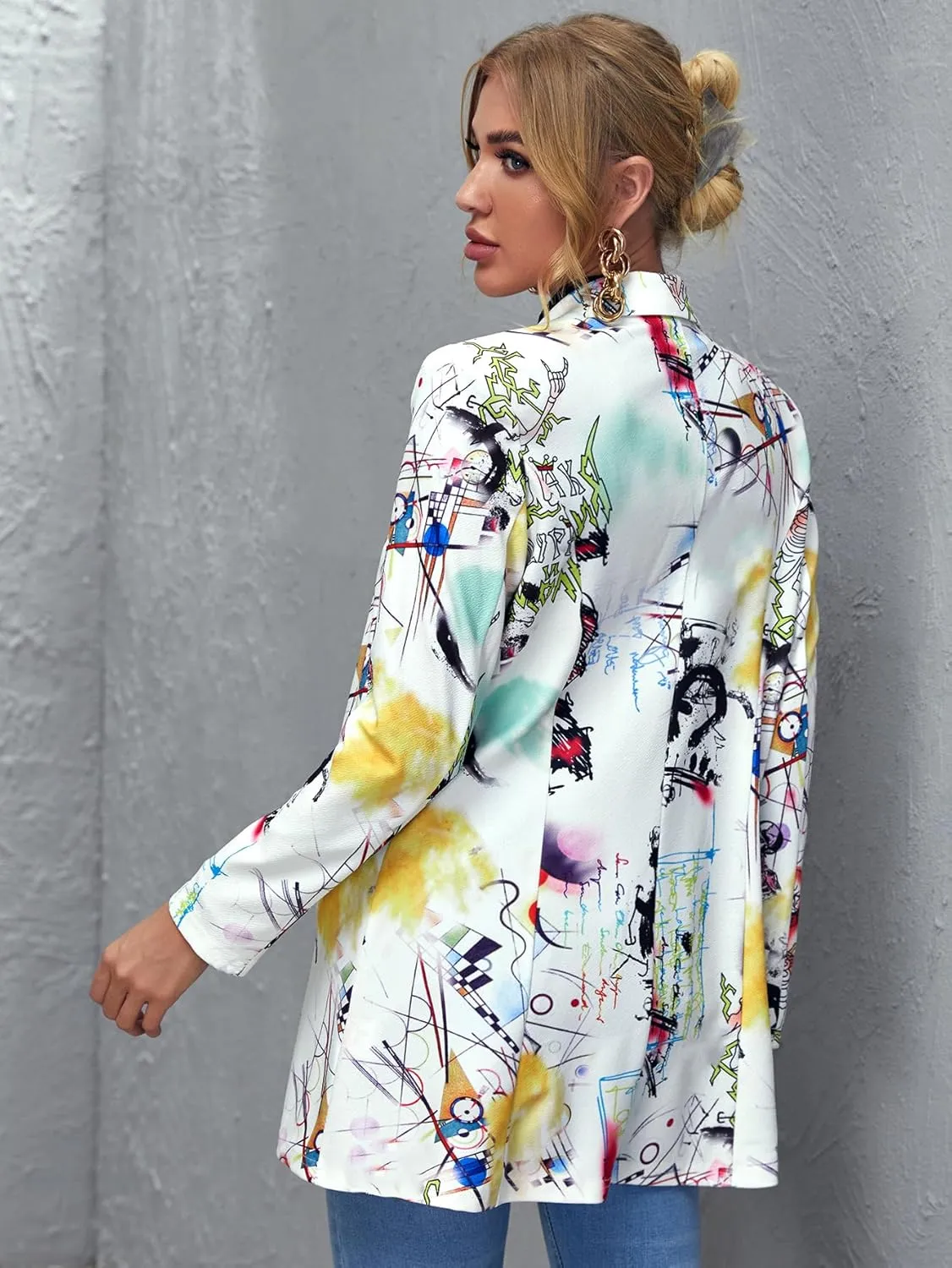 Floerns Women's Casual Long Sleeve Graphic Colorful Blazer Work Suit Jackets