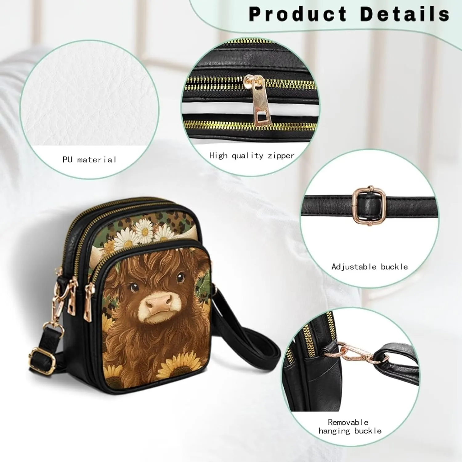 FOR U DESIGNS Crossbody Bags for Women PU Leather Purses Highland Cattle Cute Shoulder Handbags Satchel Hobo Bags