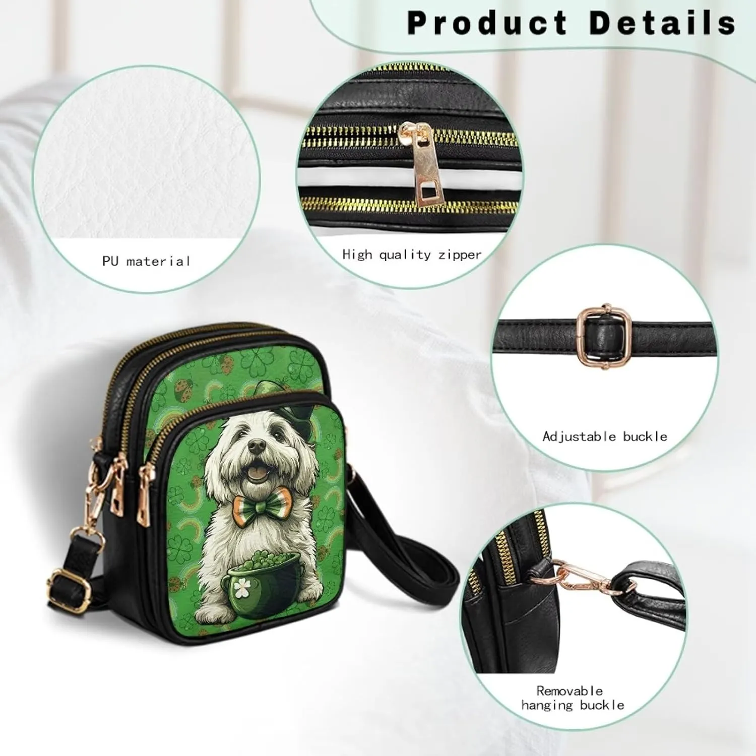 FOR U DESIGNS Small Crossbody Bag for Women Trendy Shoulder Hobo Purses St. Patrick's Day Green Leaves Leather Satchel Bags