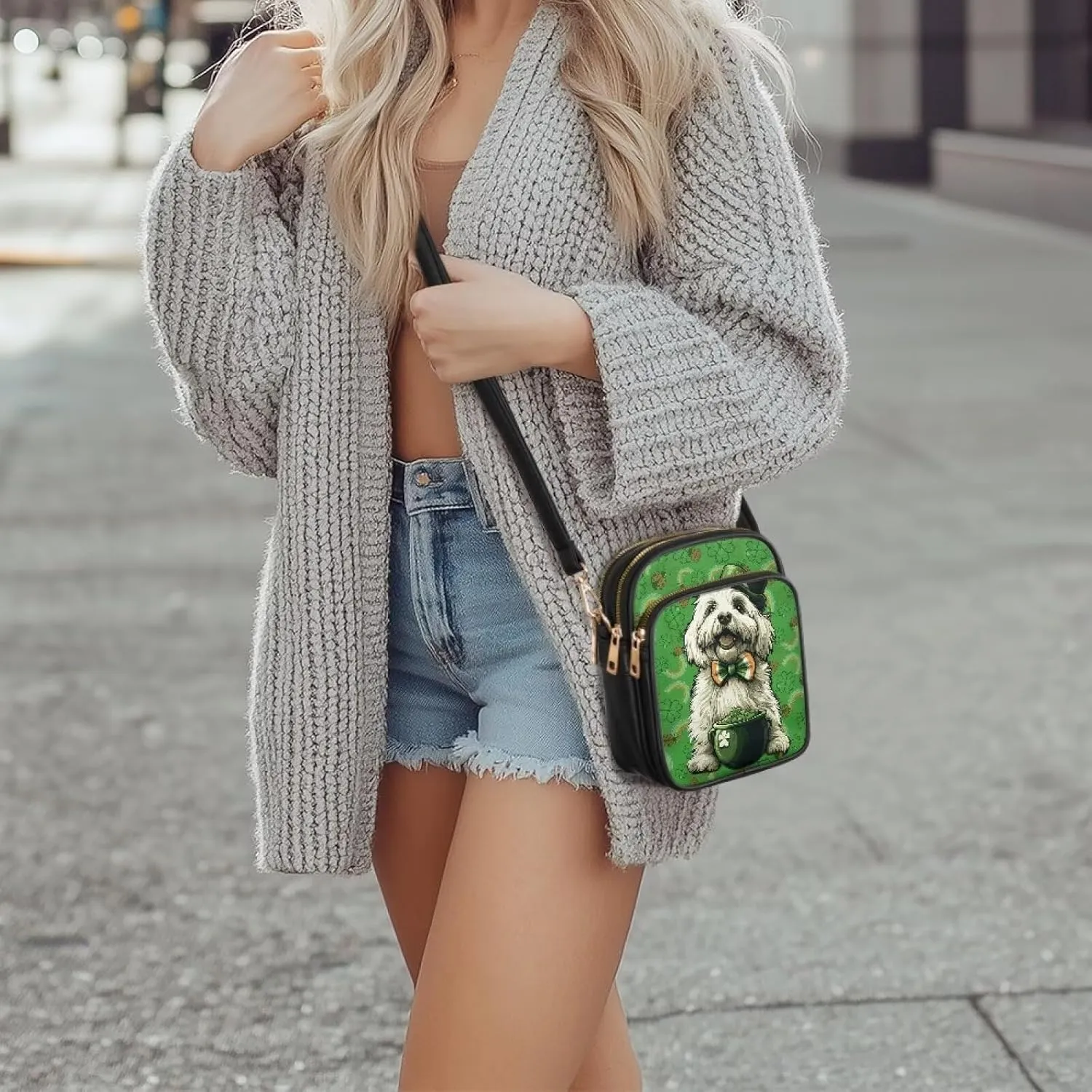 FOR U DESIGNS Small Crossbody Bag for Women Trendy Shoulder Hobo Purses St. Patrick's Day Green Leaves Leather Satchel Bags