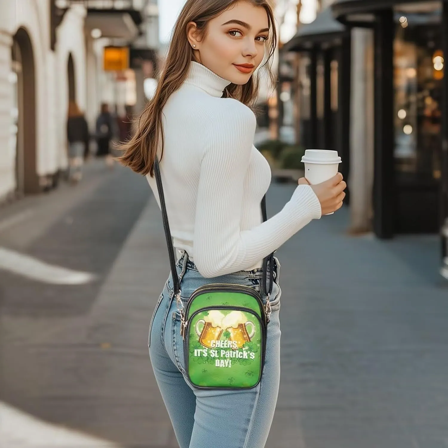 FOR U DESIGNS Small Crossbody Bag for Women Trendy Shoulder Hobo Purses St. Patrick's Day Green Leaves Leather Satchel Bags