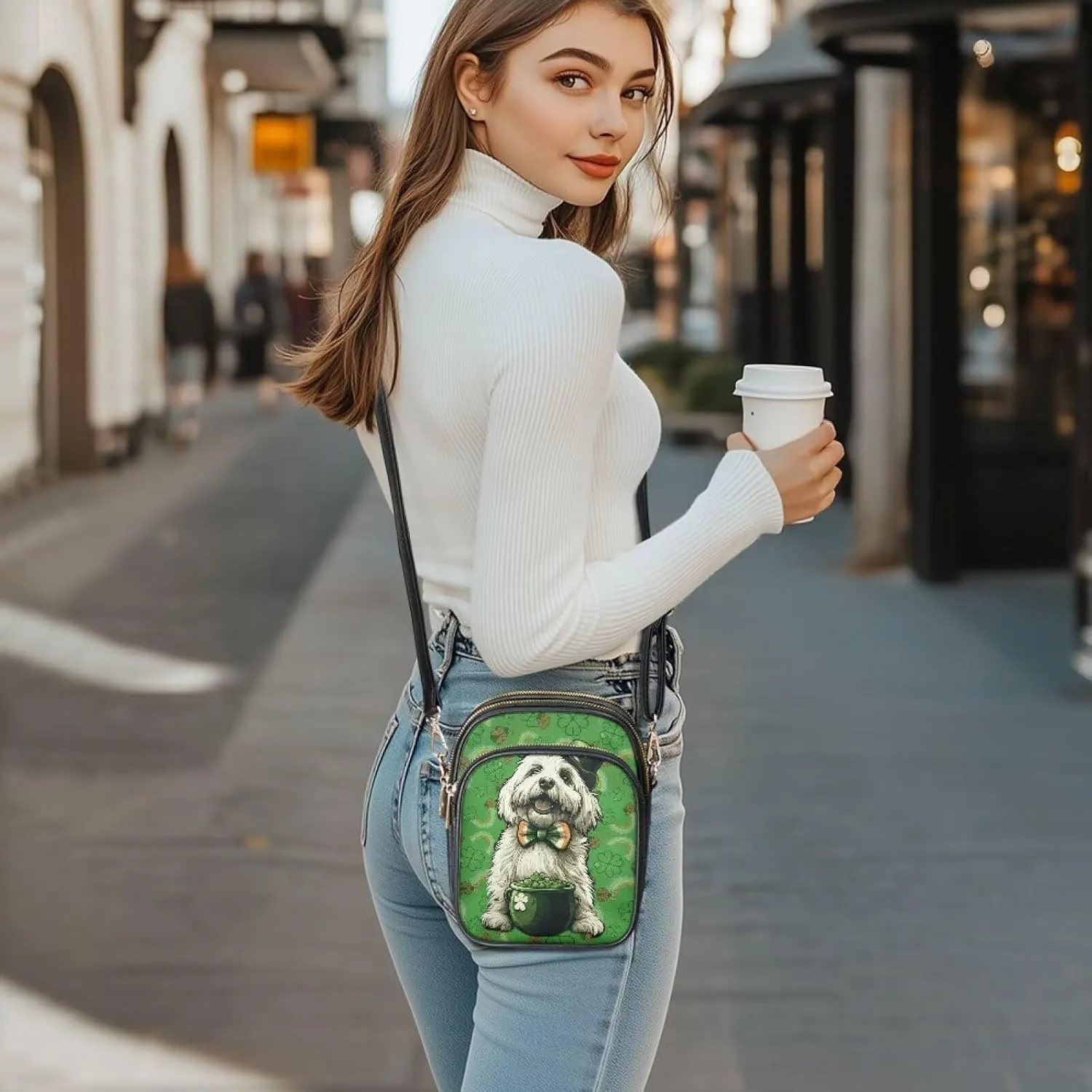 FOR U DESIGNS Small Crossbody Bag for Women Trendy Shoulder Hobo Purses St. Patrick's Day Green Leaves Leather Satchel Bags