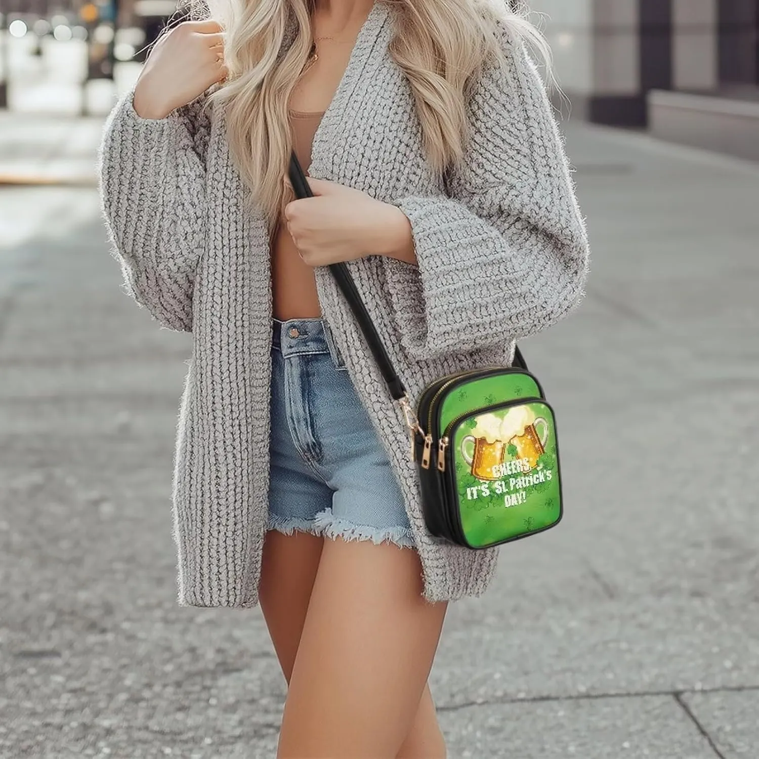 FOR U DESIGNS Small Crossbody Bag for Women Trendy Shoulder Hobo Purses St. Patrick's Day Green Leaves Leather Satchel Bags