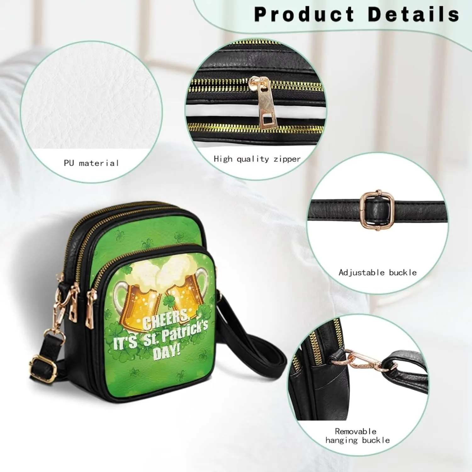 FOR U DESIGNS Small Crossbody Bag for Women Trendy Shoulder Hobo Purses St. Patrick's Day Green Leaves Leather Satchel Bags